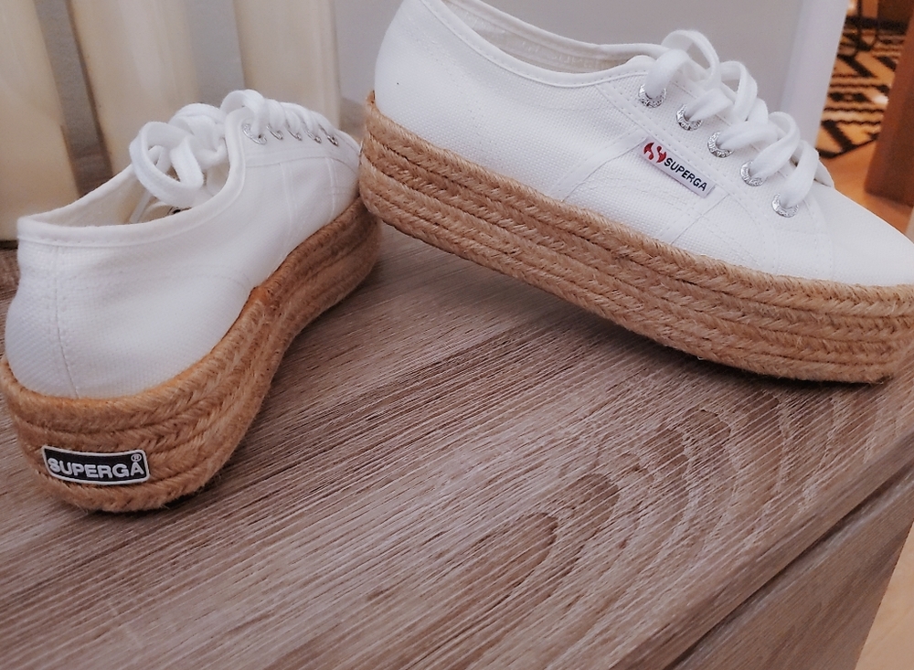 Superga White Platform Canvas Sneakers